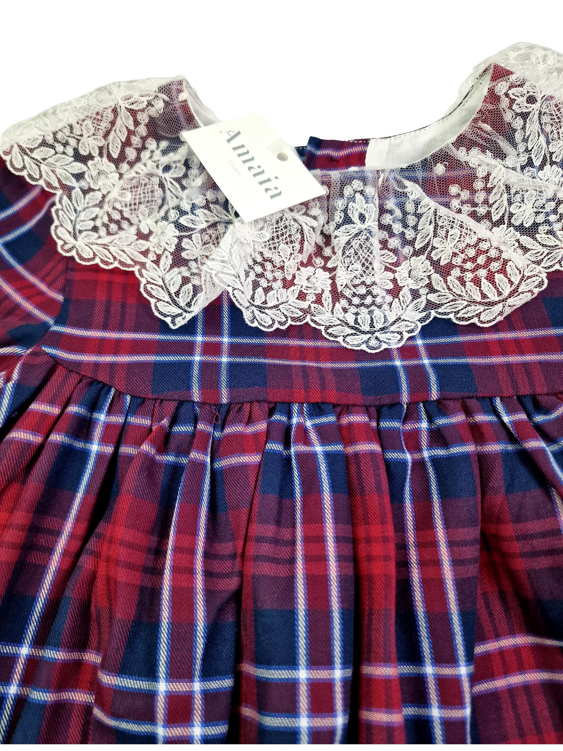 AMAIA outlet 8,10 ans robe tartan col dentelle