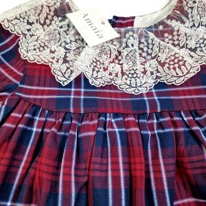 AMAIA outlet 8,10 ans robe tartan col dentelle