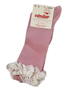 CONDOR outlet 12/24m chaussette haute rose dentelle