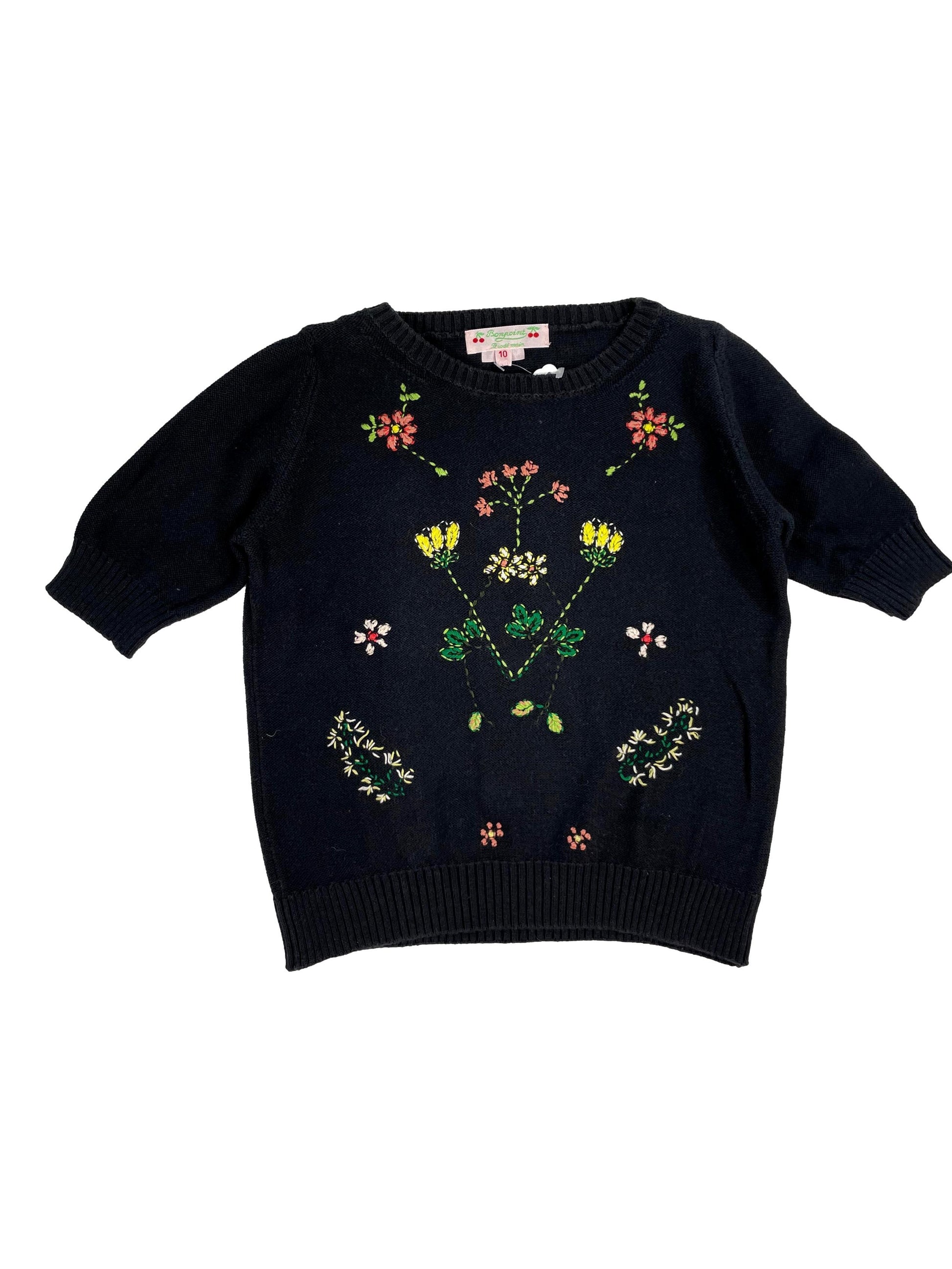 BONPOINT 10 ans pull maille fleurs brodées