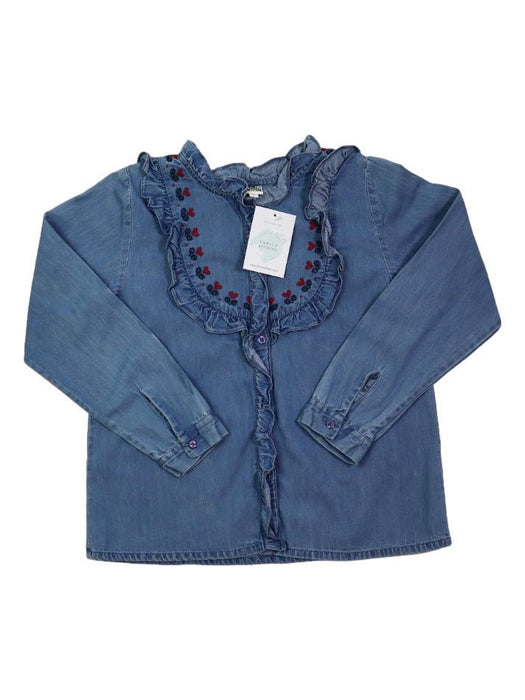 BONTON 8 ans Blouse chambray col volant brodé