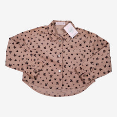 ZARA 7 ans chemise velours côtelé beige et fleurs noir