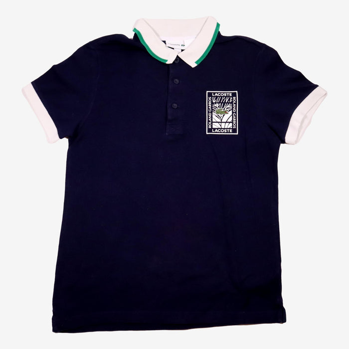 LACOSTE 14 ans polo bleu marine col blanc vert