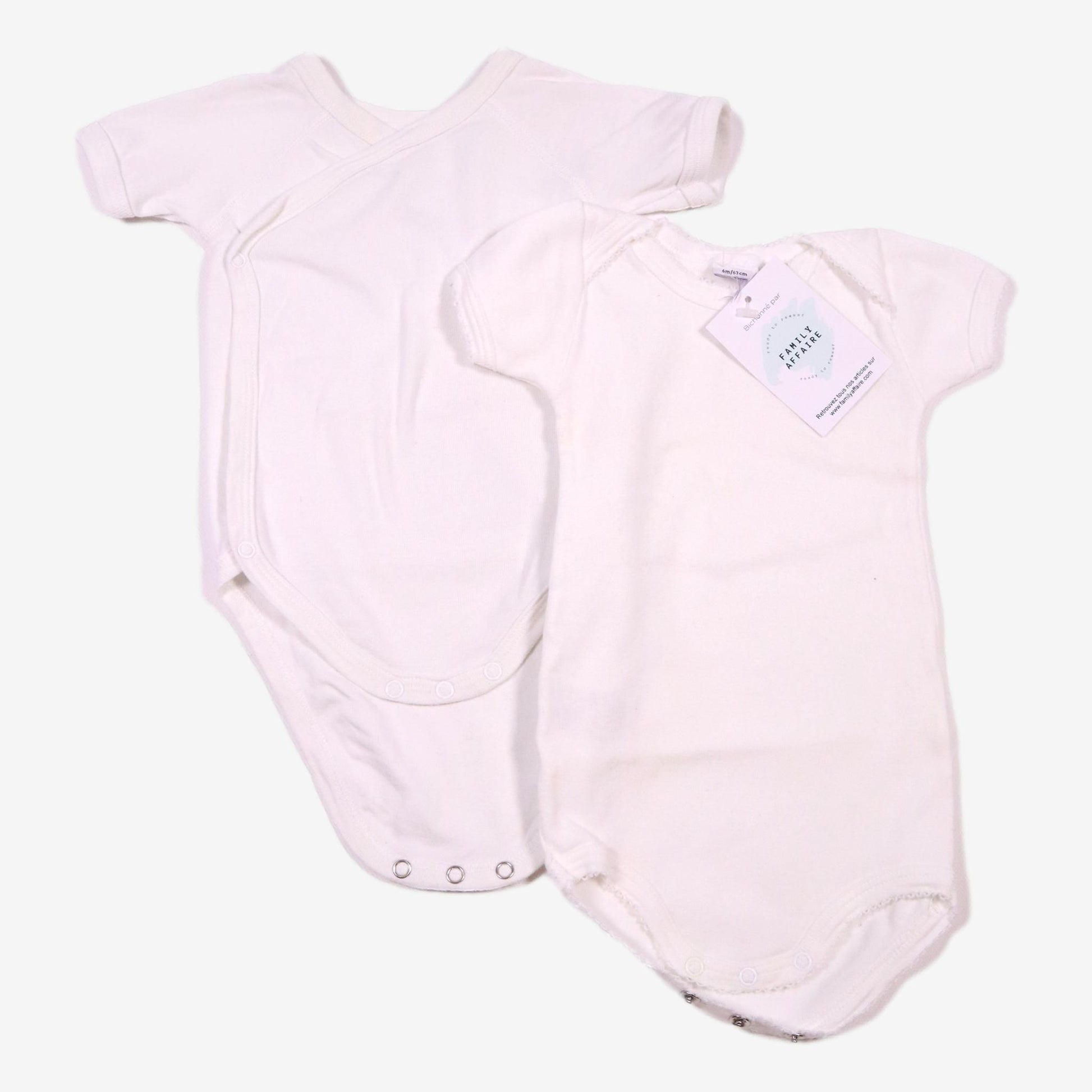 PETIT BATEAU 6 mois Lot de 2 Bodies blanc