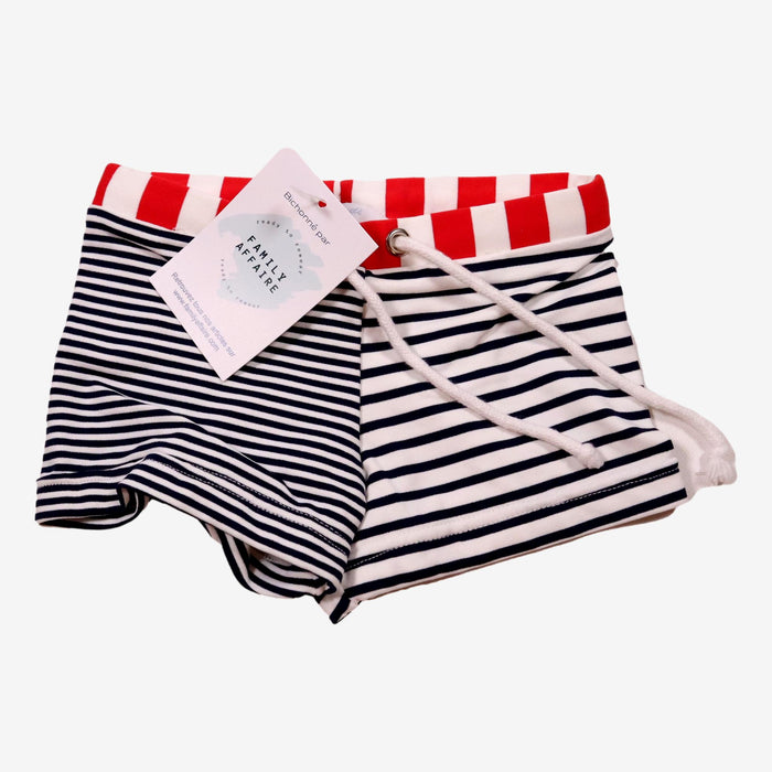 JACADI 6 mois short maillot de bain rayures bleu et rouge