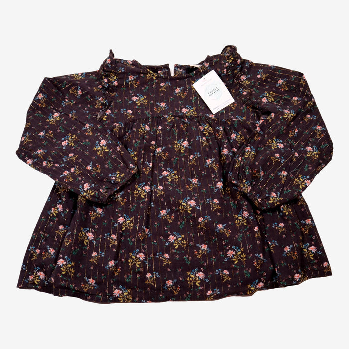 BONTON 8 ans blouse grise a fleurs et lurex