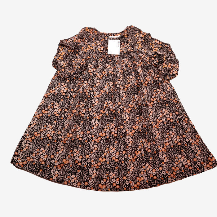 MONOPRIX 8 ans robe noire fleurs marron