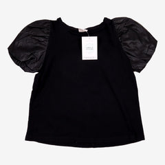 ZARA 8 ans tee-shirt noir à manches bouffantes simili-cuir