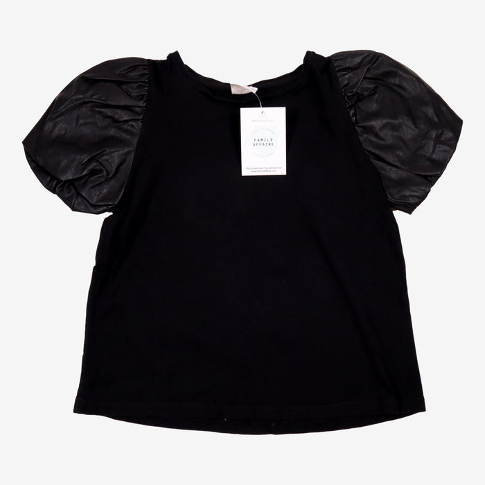 ZARA 8 ans tee-shirt noir à manches bouffantes simili-cuir