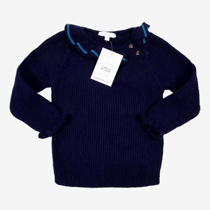 JACADI 2 ans pull en laine bleu marine à volants