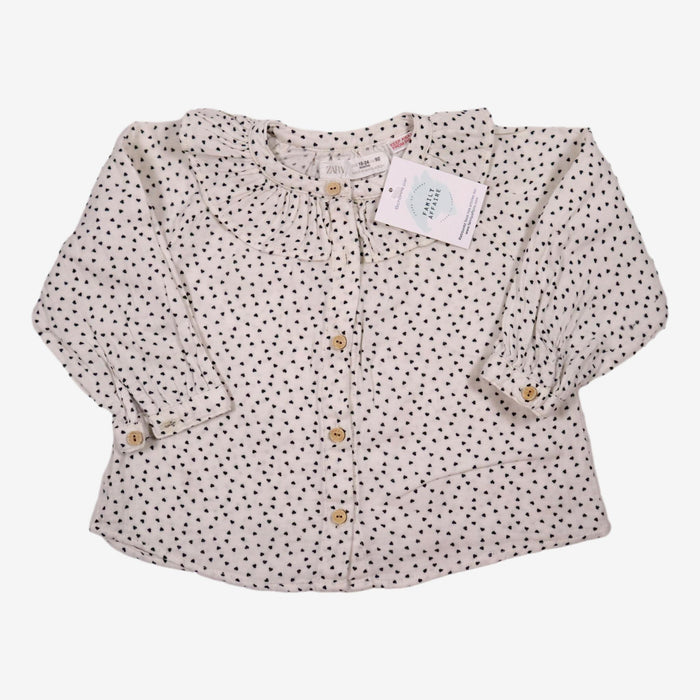 ZARA 2 ans blouse blanche coeurs noir