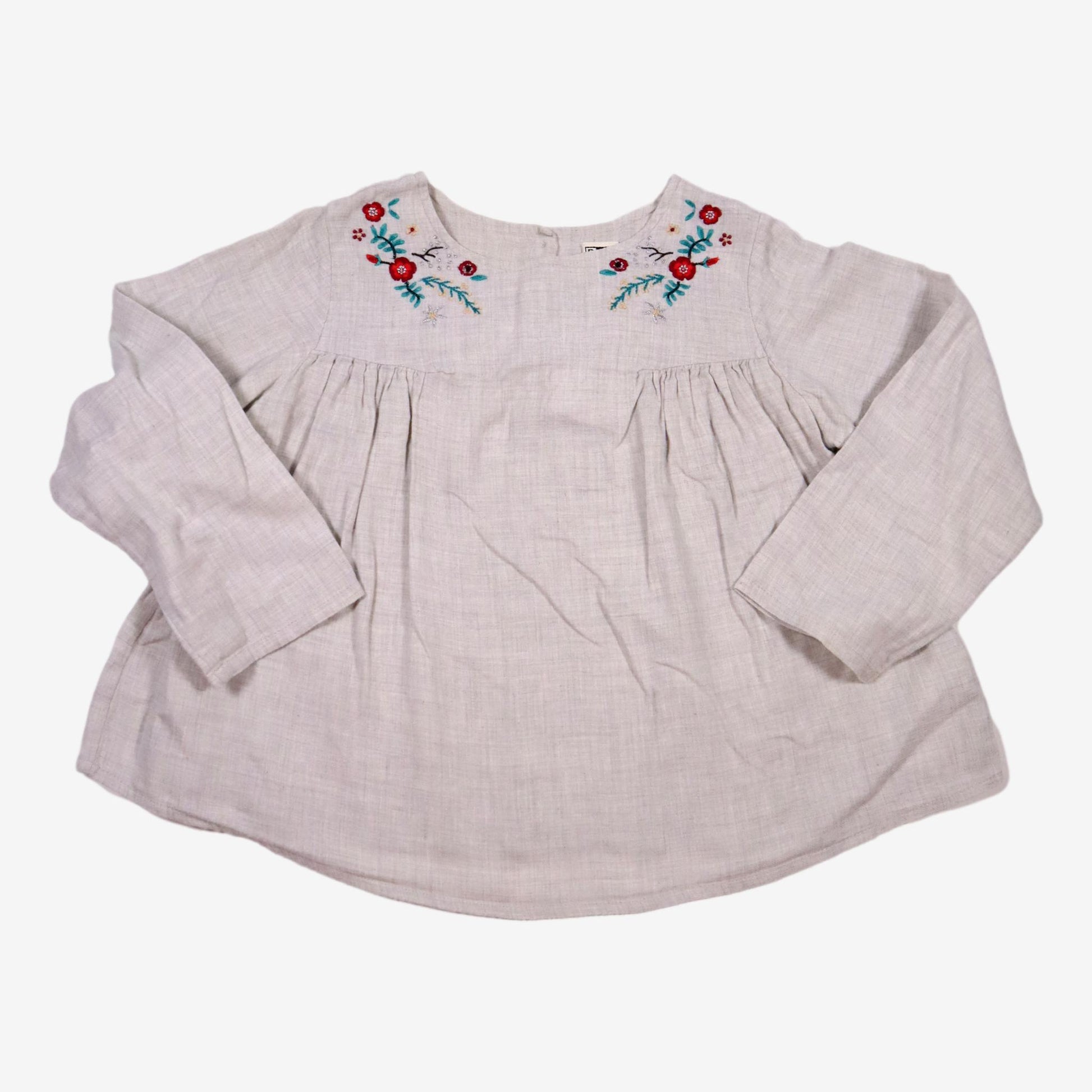 BONTON 8 ans blouse grise et broderies