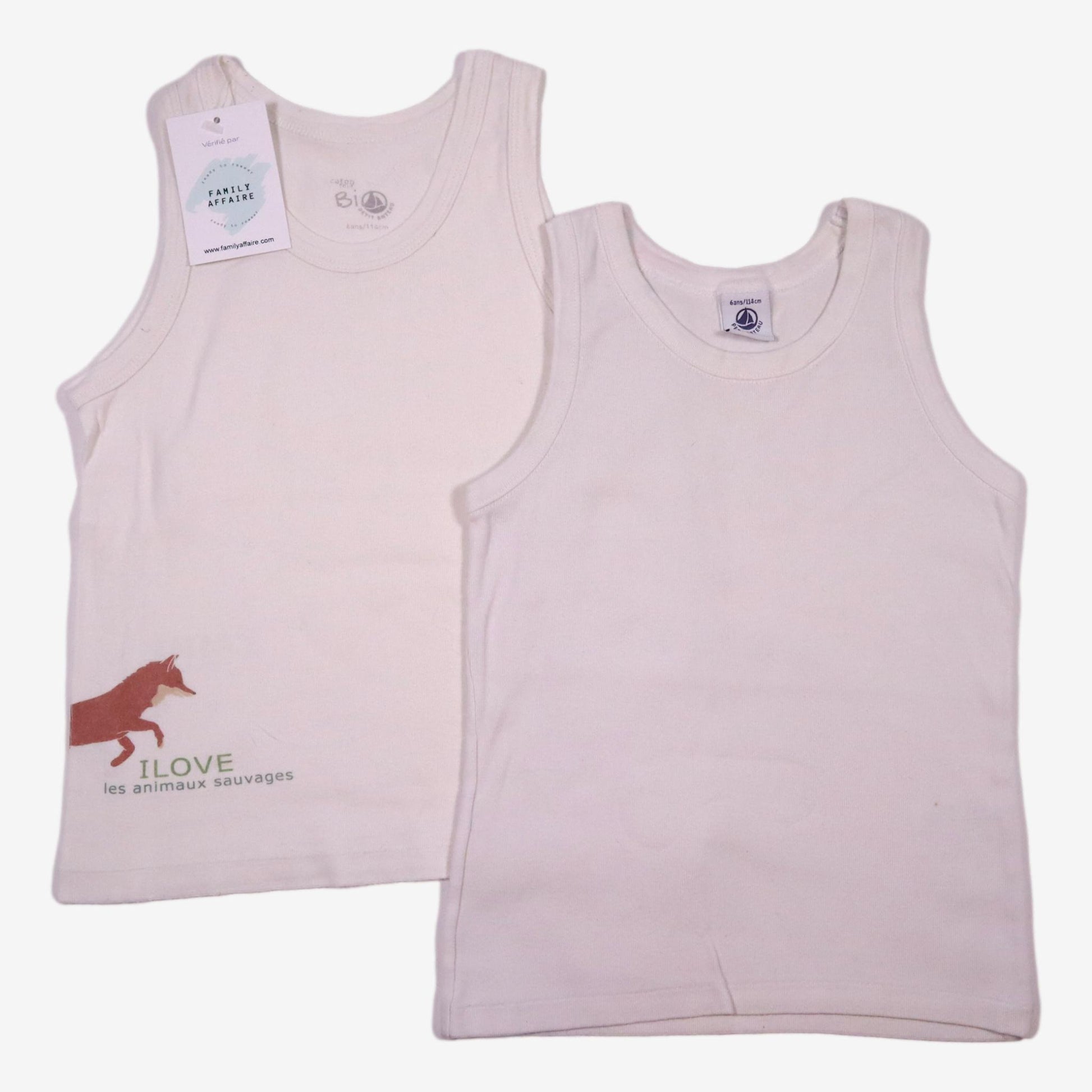 PETIT BATEAU 6 ans lot 2 tee shirt debardeur blanc