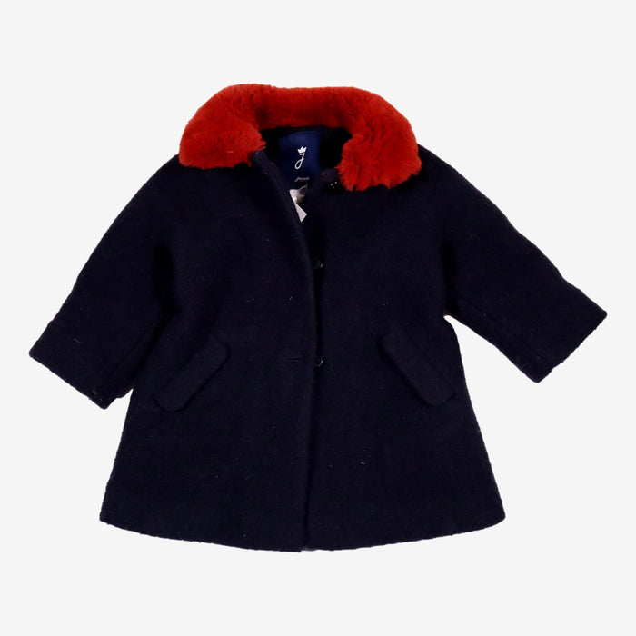 JACADI 3 ans manteau en laine bleu au col rouge doux