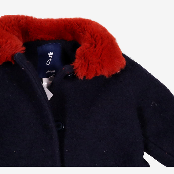 JACADI 3 ans manteau en laine bleu au col rouge doux