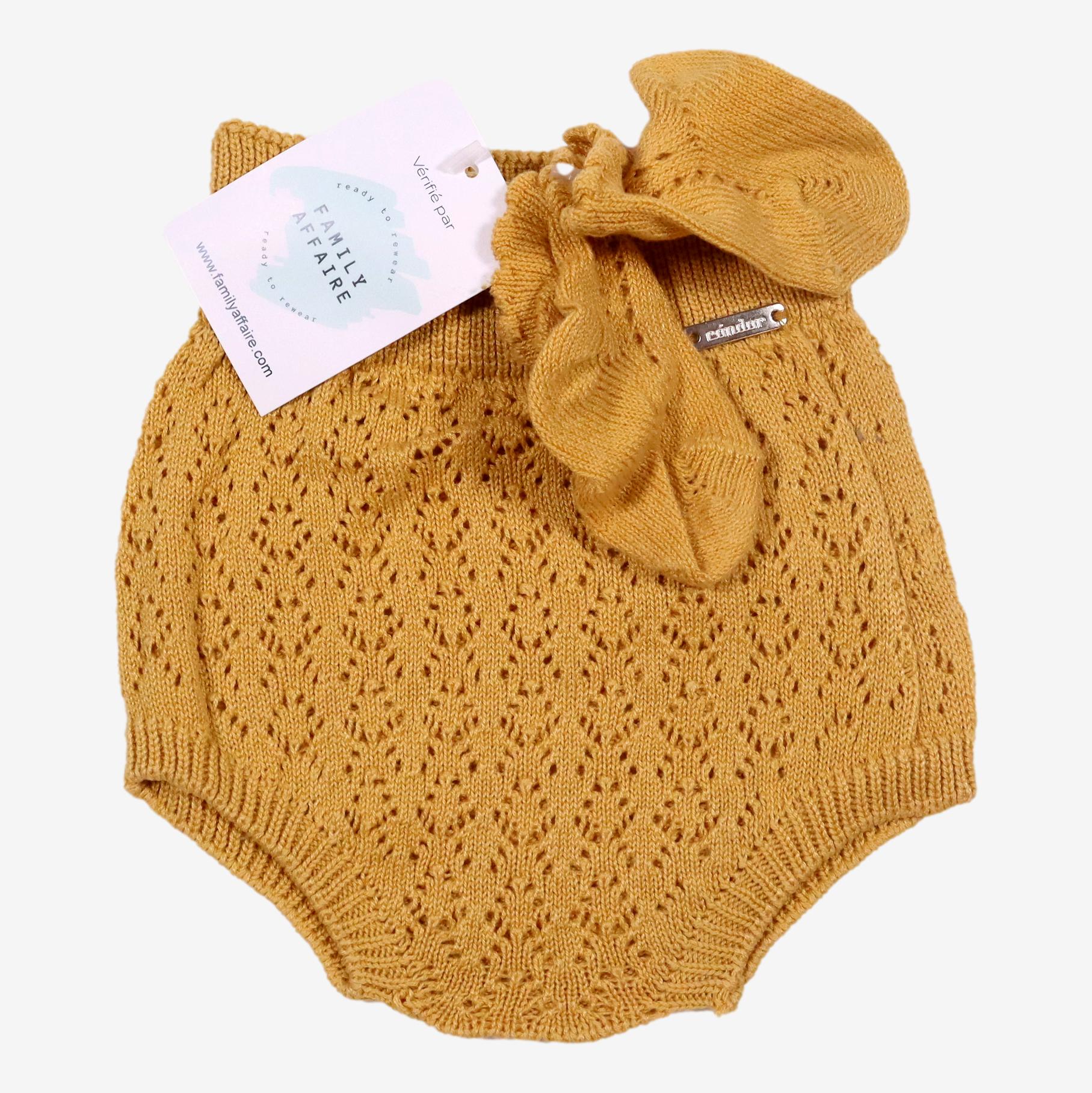 CÓNDOR 6 mois Bloomer et chaussettes maille ajourée moutarde