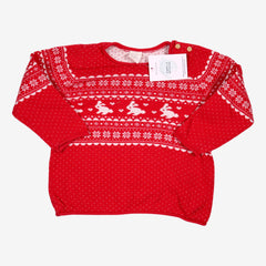 H&M 18 mois pull rouge dessins lapins noel