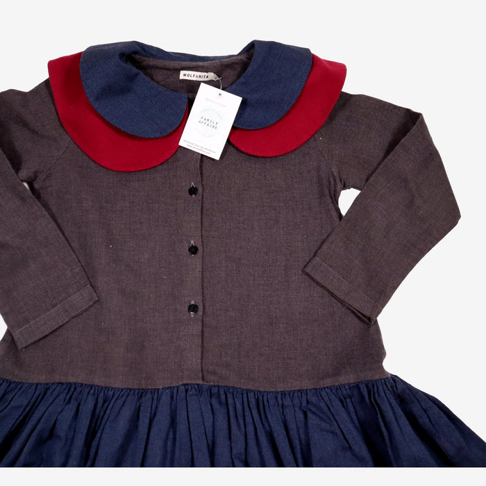 WOLF & RITA 8 ans robe col Claudine rouge et bleu