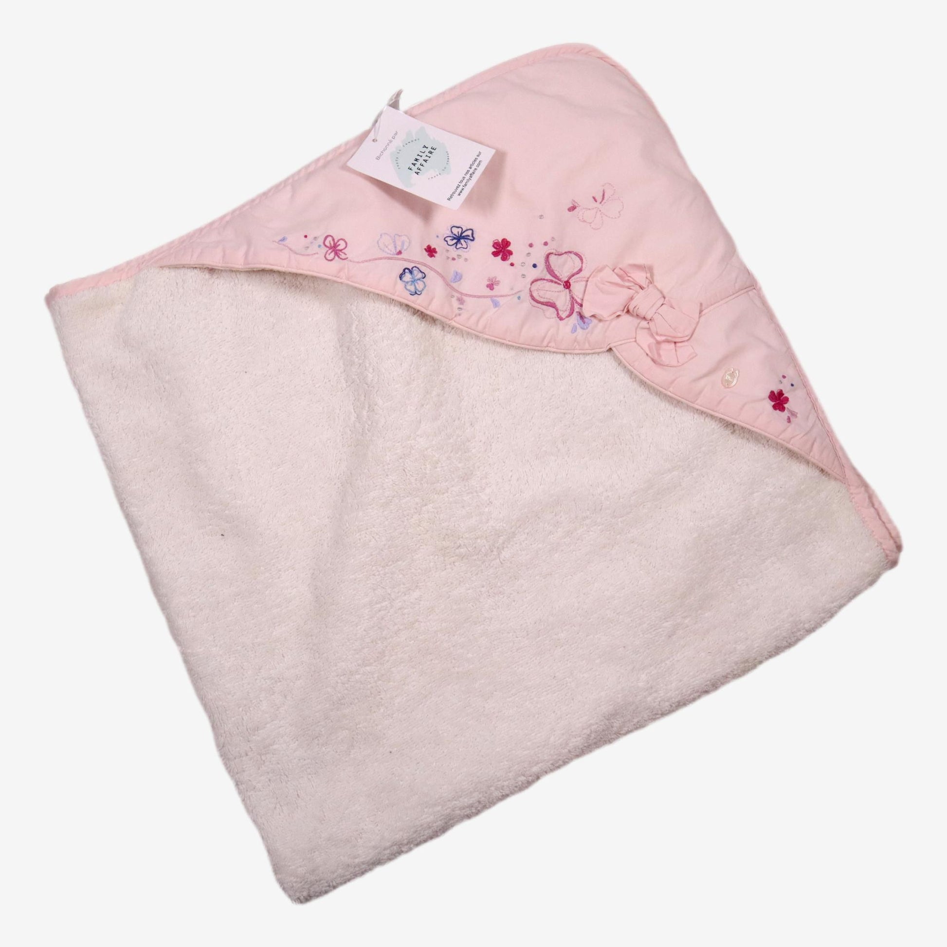 BABY DIOR cape de bain blanche et rose