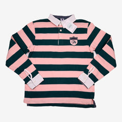 PETIT BATEAU 10 ans polo vert et rose rayé