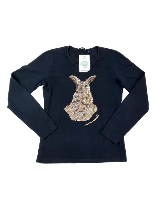 RIVER WOODS 14 ans tee shirt noir lapin sequins dorés