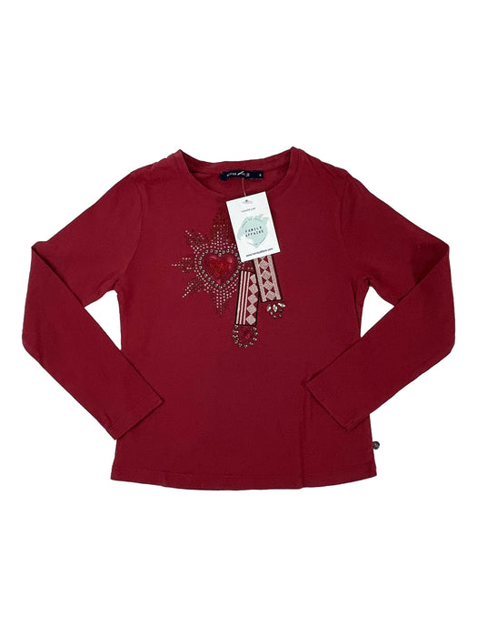 RIVER WOODS 6 ans tee shirt bordeaux strass brillants