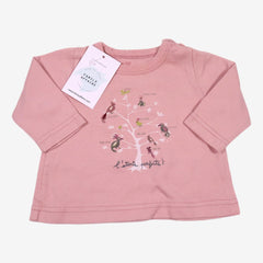 PETIT BATEAU 3 mois T-shirt rose motif oiseaux