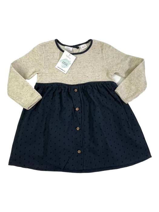 ZARA 4 ans robe bi matière greige et bleu pois