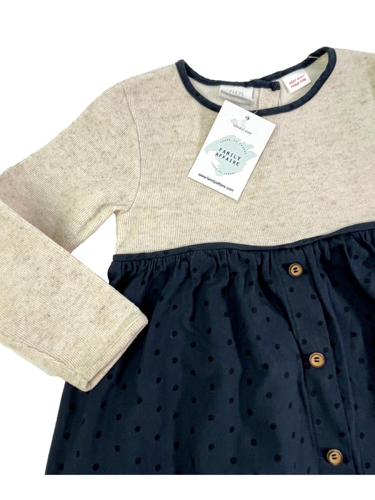 ZARA 4 ans robe bi matière greige et bleu pois