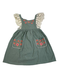 LOUISE MISHA 6 ans robe bleu bretelles et broderies