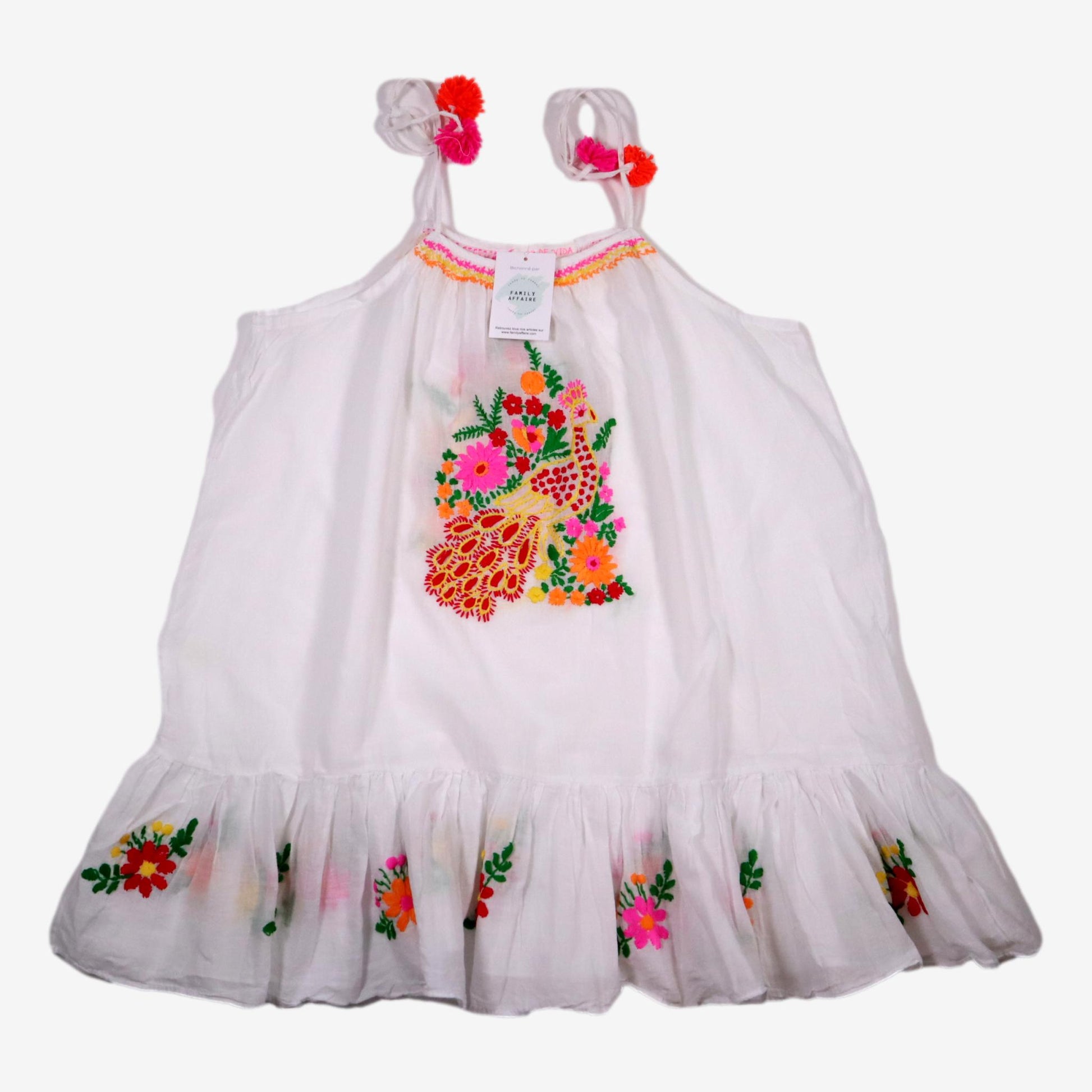 FLORE DE VIDA 10 ans robe tunique blanc brodée