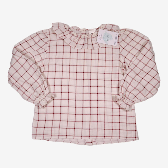 DONA CARMEN 5 ans blouse blanche carreaux bordeaux