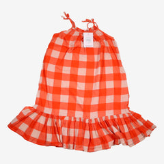 MONOPRIX 5/6 ans robe a bretelle grand carreaux orange