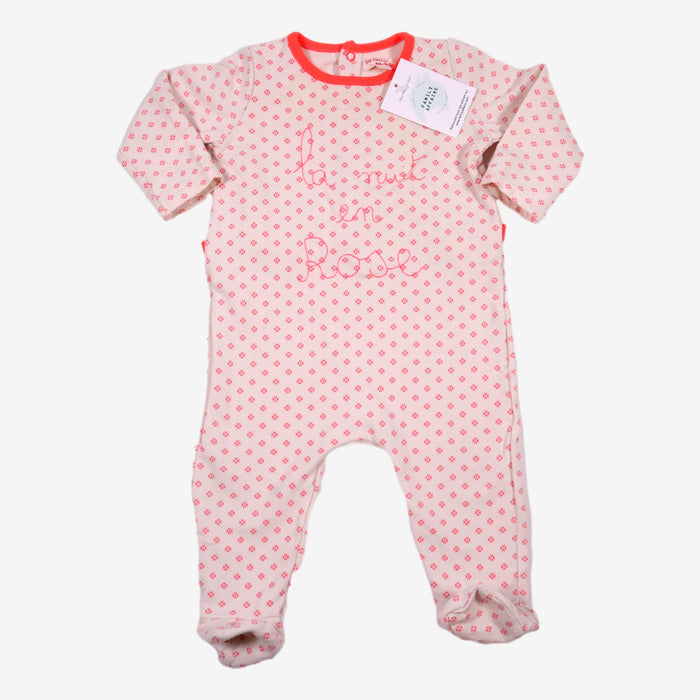 DPAM 9 mois pyjama blanc motifs rose "la vie en rose"