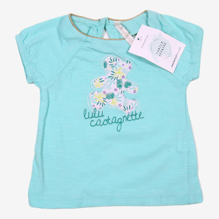 LULUCASTAGNETTE 6 mois Tee-shirt ourson turquoise