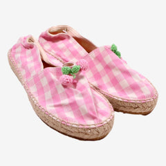 BONPOINT P35 Espadrille vichy rose et pompons cerises