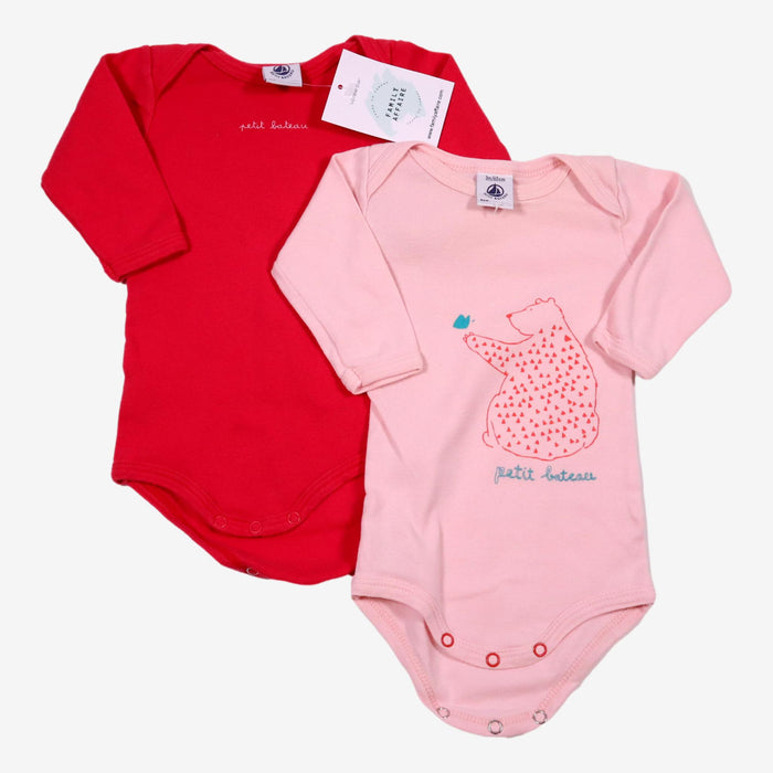 PETIT BATEAU 3 mois Lot de 2 bodys roses manches longues