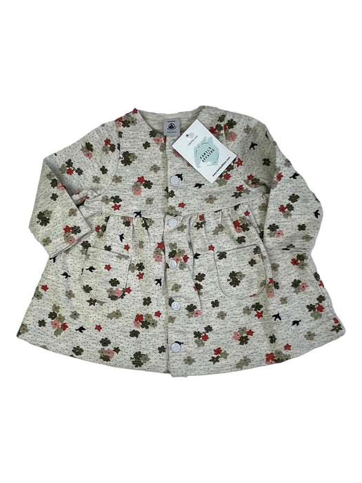 PETIT BATEAU 6 mois robe grise fleurs et oiseaux