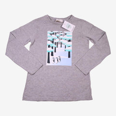 JACADI 10 ans Tee-shirt gris hiver enneigé (traces manches)