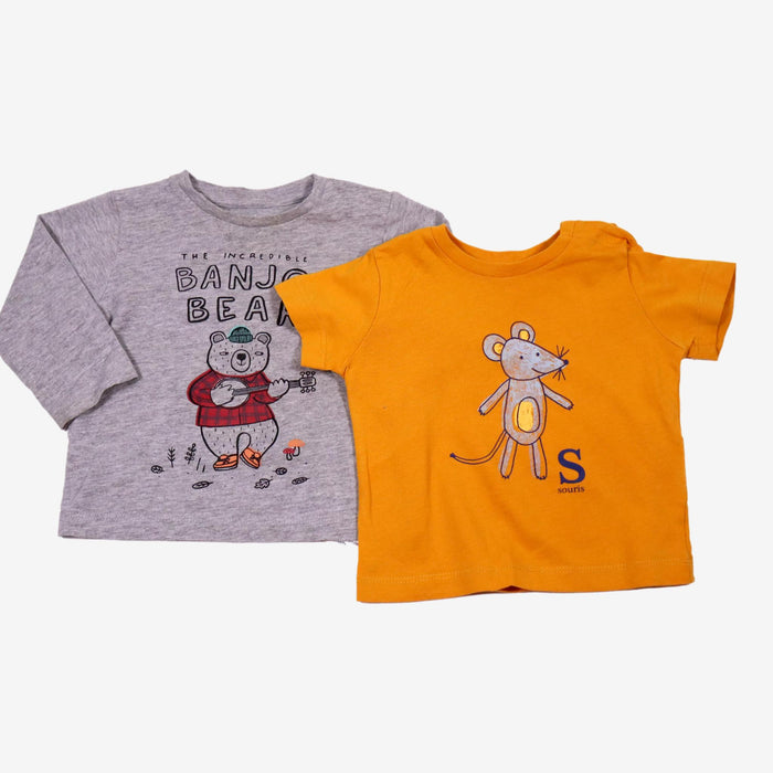 BOUTCHOU 9 mois Lot de 2 t-shirt jaune et gris