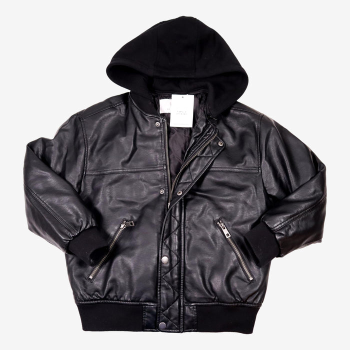 ZARA 8/9 ans veste simili cuir noir à capuche