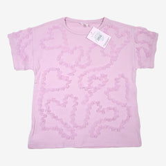 ZARA 8/9 ans Tee-shirt mauve broderies coeurs