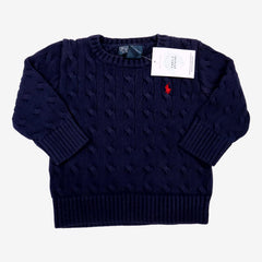 RALPH LAUREN 2 ans pull torsadé bleu coton