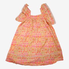 Robe à col carré 8 ans imprimé jolies motifs oranges roses