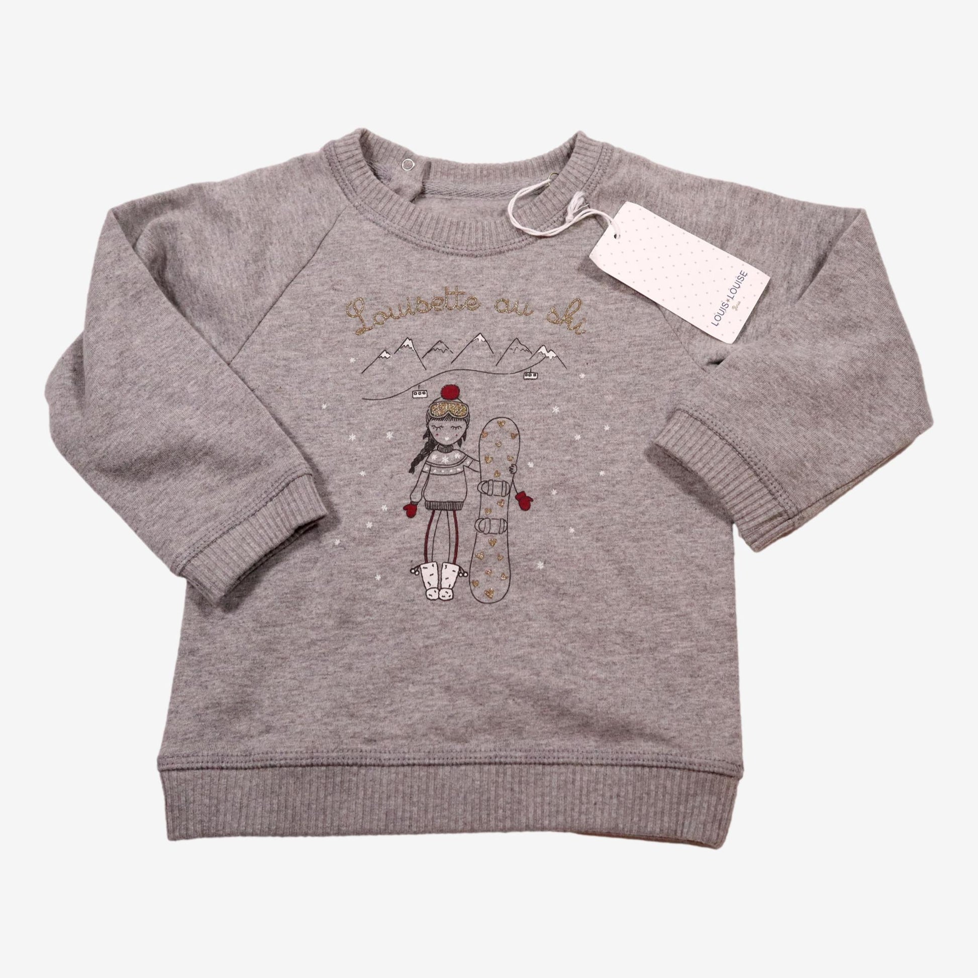 LOUIS  LOUISE outlet 18m sweat gris "Louisette au ski"