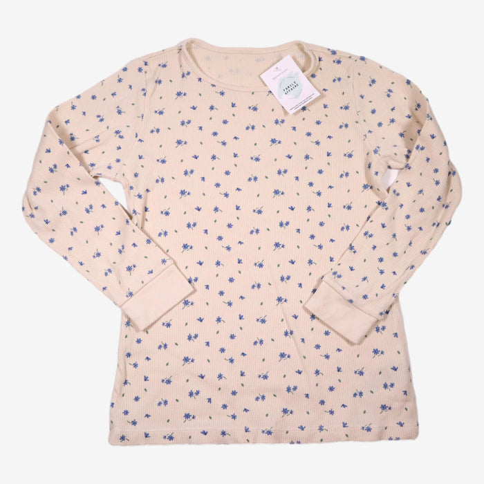 UNIQLO 10 ans T-shirt nid d'abeille crème imprimé fleurs bleues