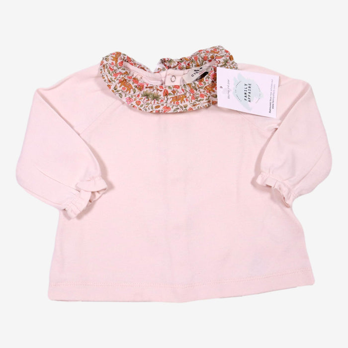 CYRILLUS 6 mois Blouse rose col smoke motif fleurs