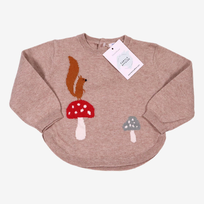 BOUTCHOU 9 mois Pull en maille beige imprimé écureil