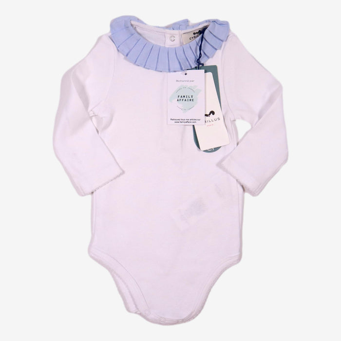 CYRILLUS 9 mois Body blanc col smock bleu