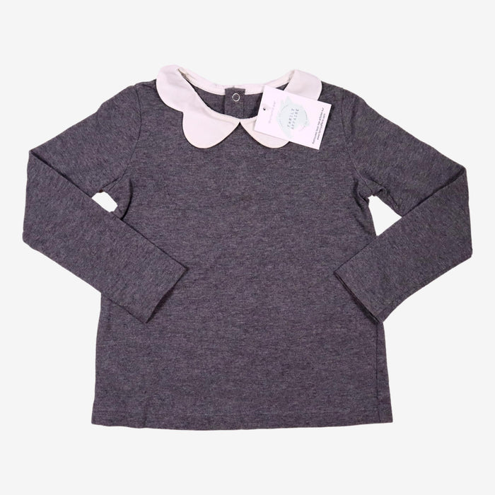 JACADI 4 ans T-shirt gris col blanc festonné